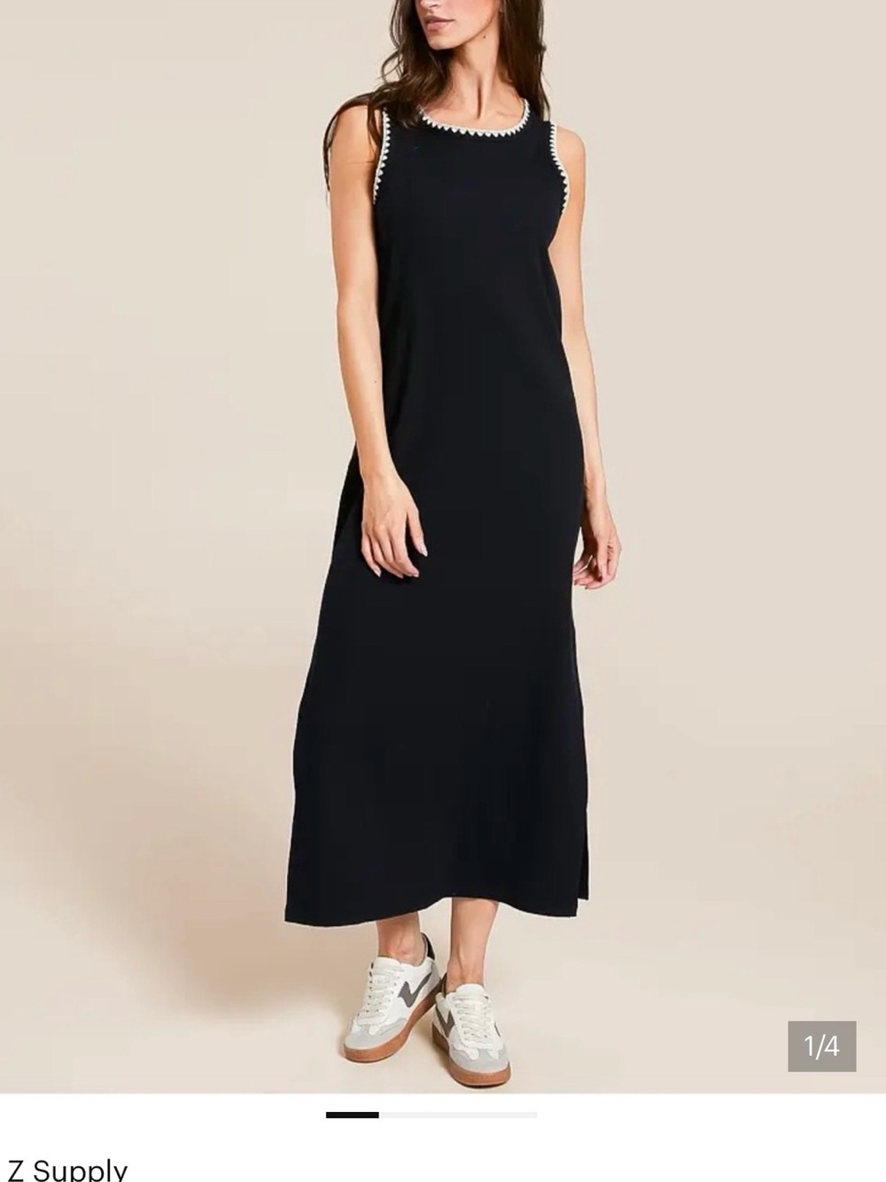 Z Supply Black Maxi Dress with White Scallop Trim